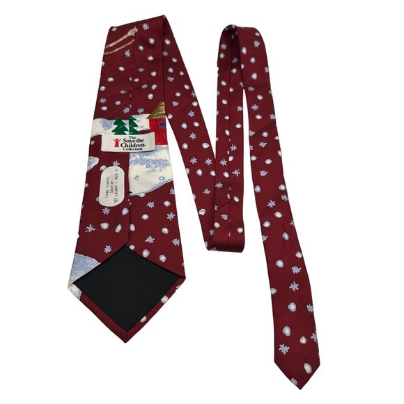 Save The Children Neck Tie Mens 100% Silk Red Here Comes Santa Christmas Holiday - Picture 6 of 8